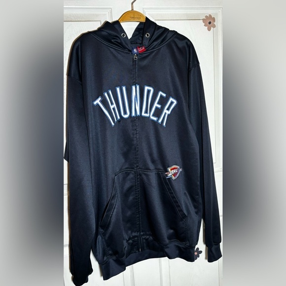 OKC Thunder NBA Majestic Large Tall Zip-Up Hooded Jersey Jacket Unisex - Picture 1 of 2